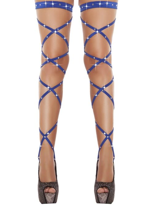 Crystal Studded Bandage Stockings - Blue