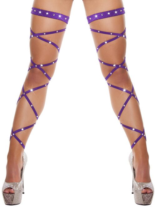 Crystal Studded Bandage Stockings - Purple