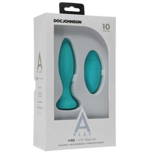 A-Play Beginner Vibe Silicone Anal Plug with Remote Teal