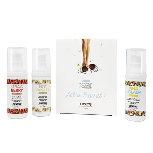 Warming Massage Oils Strawberry, Hot Vanilla, Coconut Lets Travel Kit 1