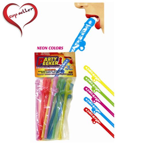 5 Assorted Neon Colors Party Pecker Sipping Straws 10 Bag