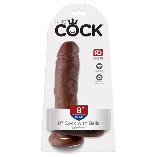 King Cock 8″ Cock with Balls Brown