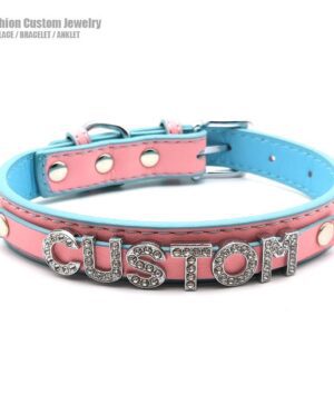 Pink Blue Mixed Soft Leather Customized Choker 1