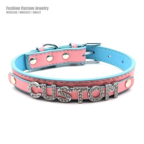 Pink Blue Mixed Soft Leather Customized Choker 1