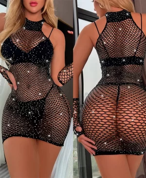 Rhinestone Body Stocking Lingerie 1