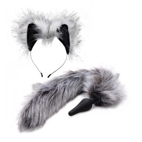 Grey Wolf Tail Anal Plug and Ears Set 1